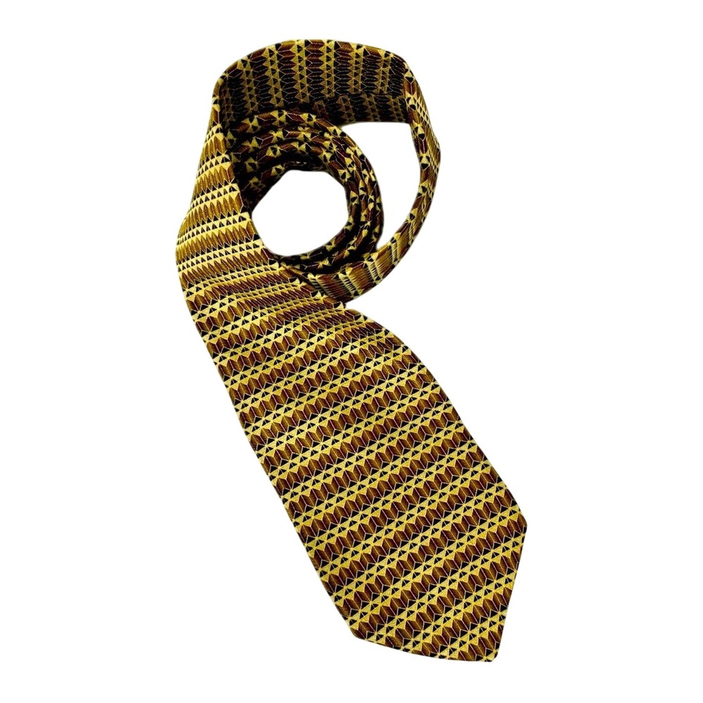 Dover Arrow, 100% Silk‎ Tie, Made In USA Gold, Brown, Black, Geometric, Business